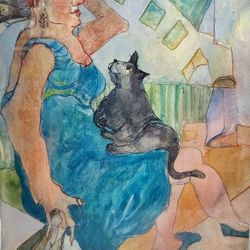 Vintage Framed Original  Watercolor By Bonnie Woods A QUEEN AND HER FANS 