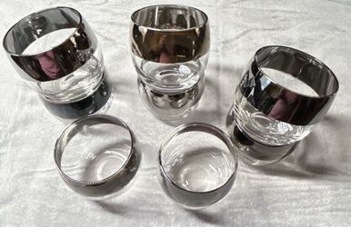 Vintage Dorothy Thorpe Style Silver Band Roly Poly Glasses - Set of 8
