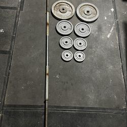 6ft “1” Standard” Barbell w/ Spin Collars & 86lbs Total Metal Weights