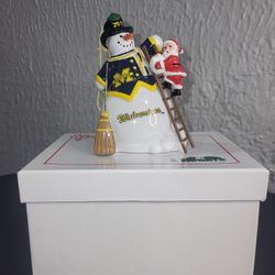 Danberry Mint 2011 Michigan Wolverine Snowman & Santa Christmas Ornament