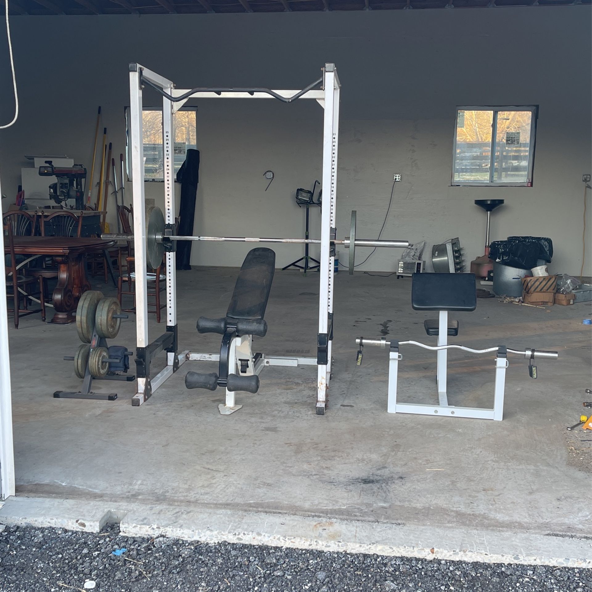 Squat Rack, Preacher, Incline/decline, Bars And Weights for Sale in ...