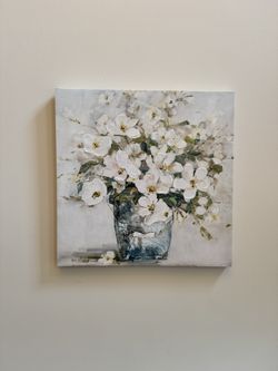 🌸 White Floral Bouquet Canvas Wall Art – Textured Painting Style
