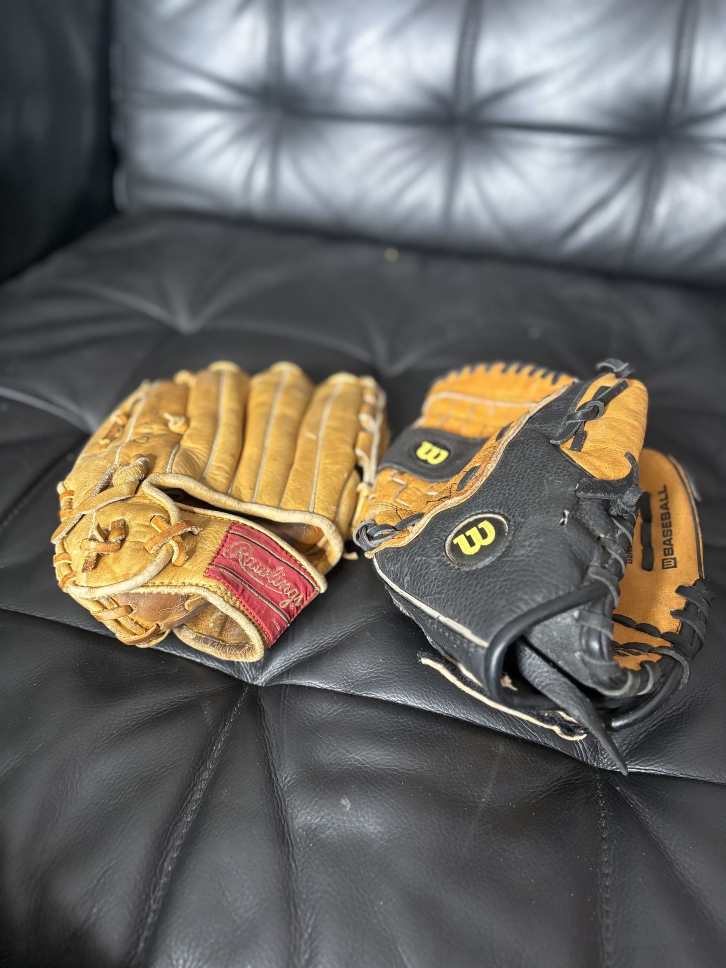 2 Baseball Gloves - Wilson and Rawlings - real leather