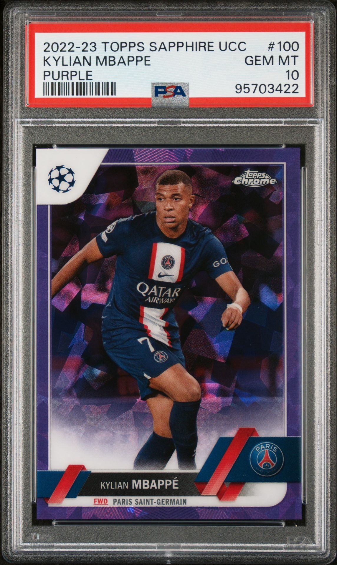 2022 Topps Sapphire UCC Kylian Mbappe Purple /15 #100 PSA 10
