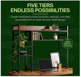 5-Tier MDF Book Shelf with Computer Desk Hutch