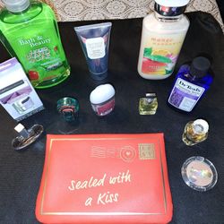 Beauty Lot With Mini Fragrances. Last 2 Pic Shows Reverse Side Of Cosmetic Pouch. All New. Price Firm. No Holds
