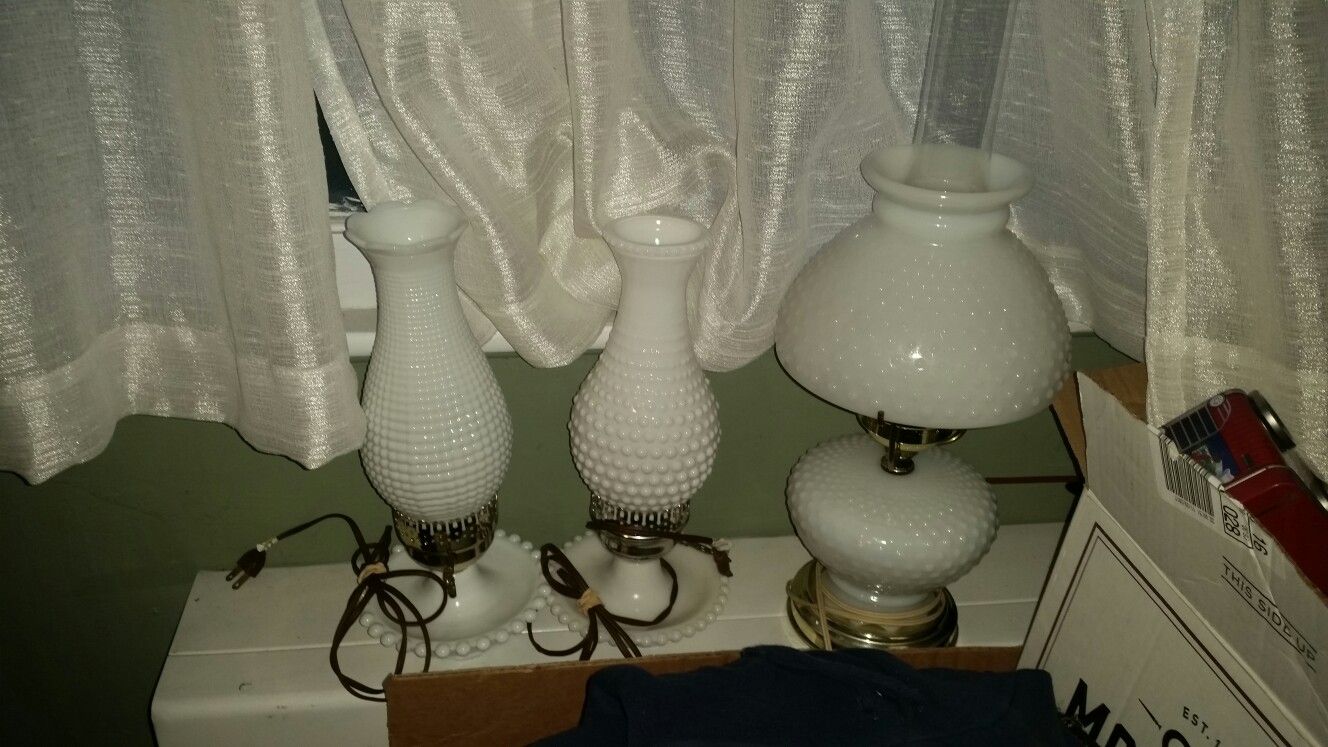 3.milk glass lamps