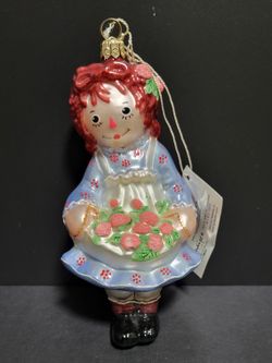 Raggedy Ann With Apron, Glass Christmas Ornament