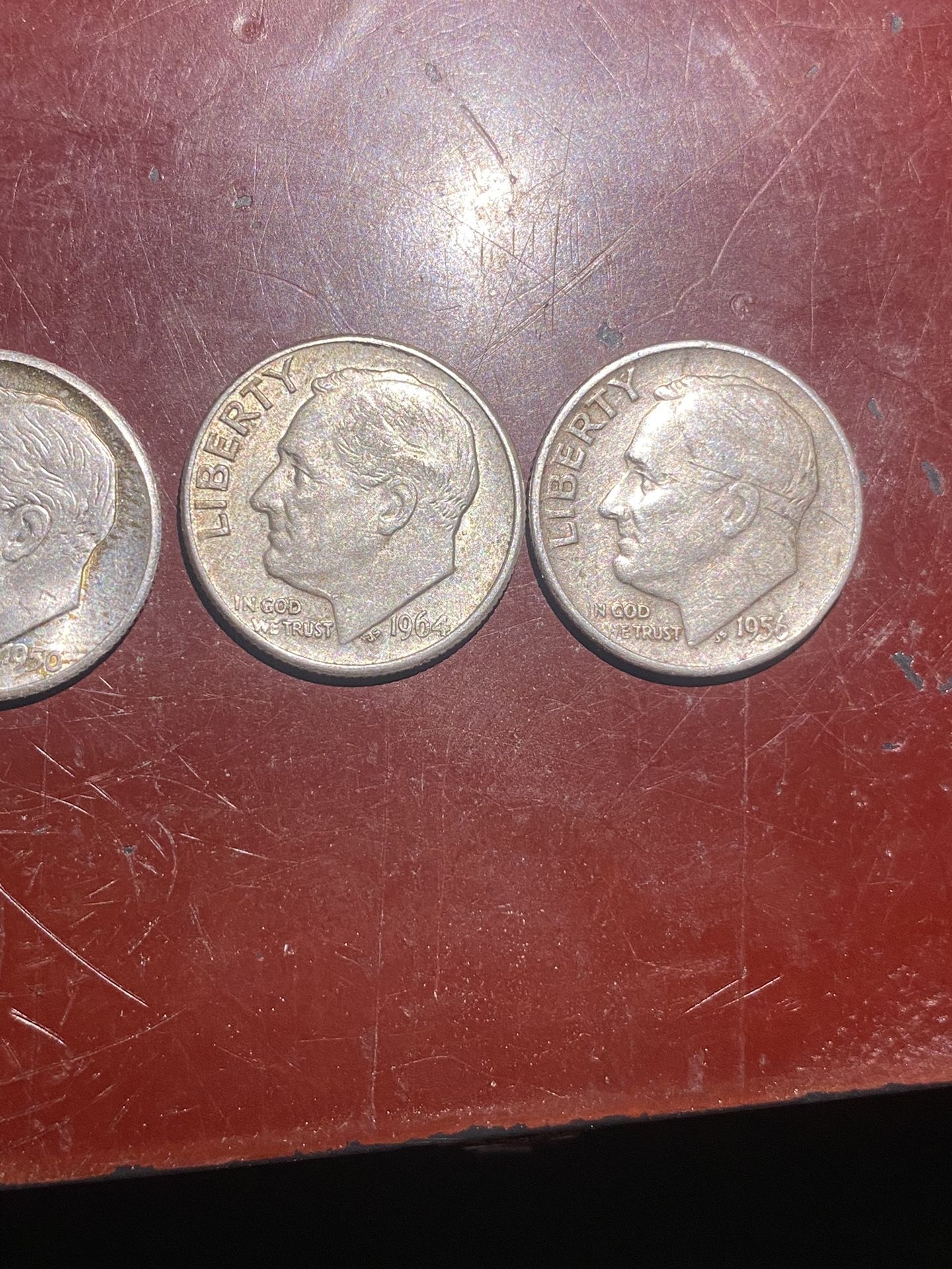 Three silver Roosevelt, dimes, 19,50 1956 and 1964