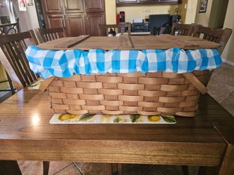 Wooden weaved vintage picnic basket