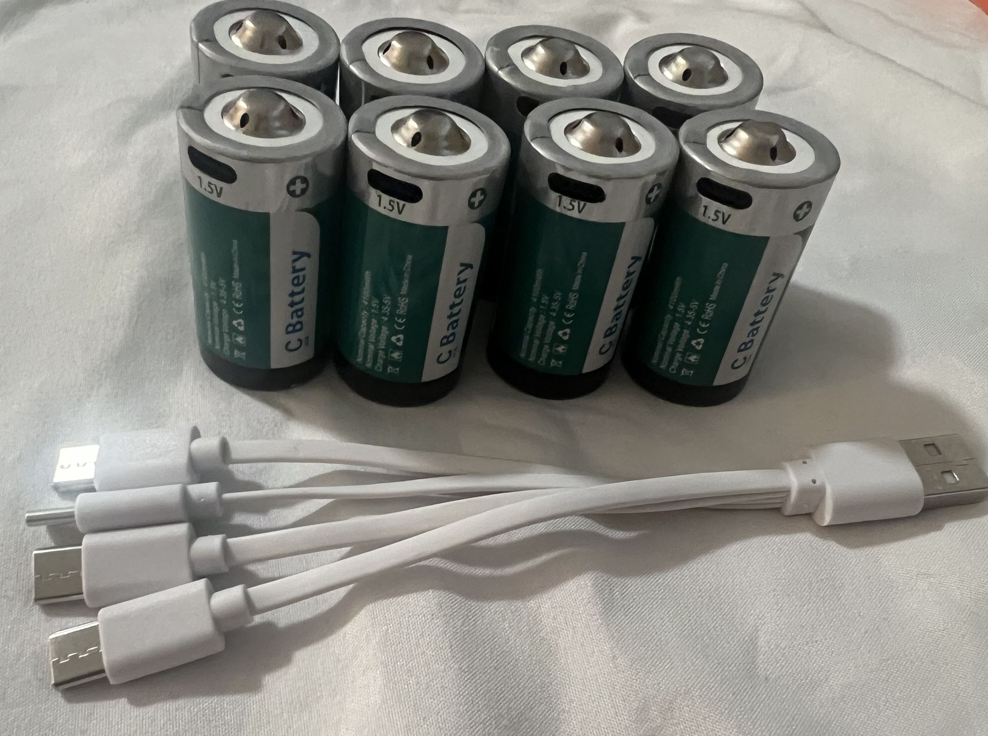 8 Pack Rechargeable Lithium C Cell Batteries 4100mWh, Long-Lasting 1.5V C Size Battery with USB Charging Cable