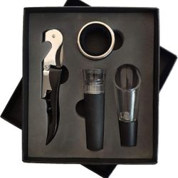 Premium Wine Opener Set with Foil Cutter & Ergonomic Handle - Modern Black Iron Corkscrew for Restaurants, Bars & Home Use - Includes Step-by-Step Ope