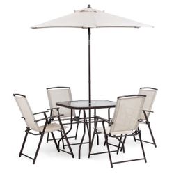 6 Piece Outdoor Patio Dining Table Set In Beige Finish