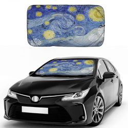 Car Windshield Sun Shade with Storage Pouch  Printed Van Gogh (64 inches x 32 inches)