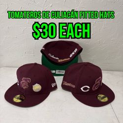 Club Baseball tomateros de culiacán Burgundy New Era  Multiple Patch 59fifty Fitted Hats Size 7 1/2 