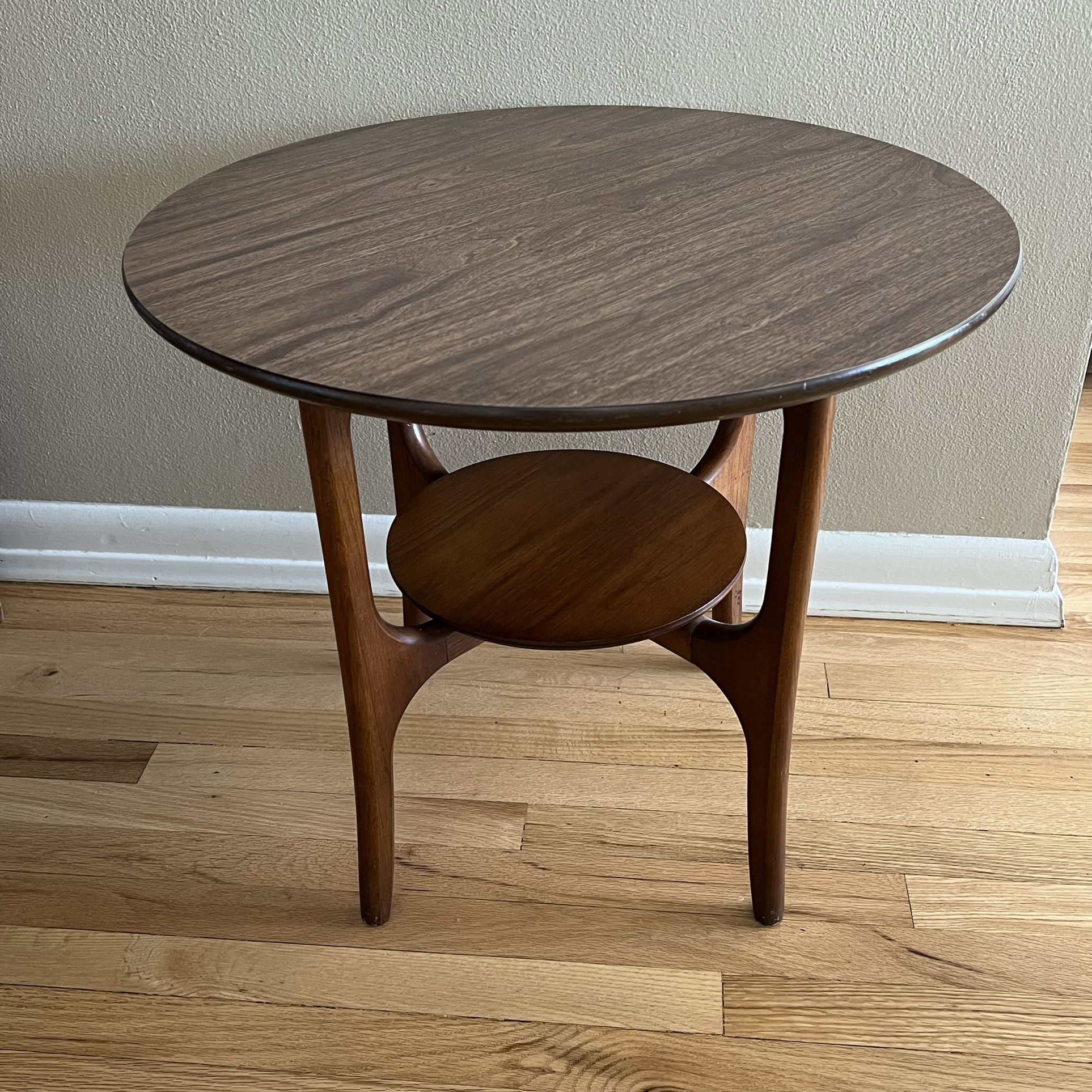 MCM Wood w/ Formica Top Shelved Round Side Table