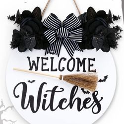 Witches Door Sign Welcome Wooden Wreath ✨New✨