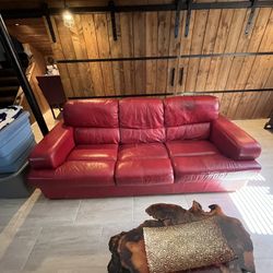 Red Leather Couch And
