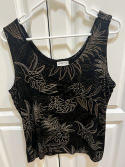 Chico’s Travelers Tank Black With Rich Brown Leaf Design. Size 3 (XL)