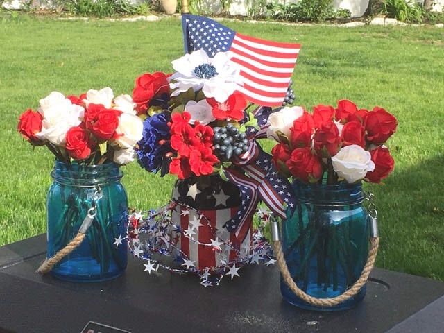 3 PATRIOTIC July 4th Memorial Day Mason Jar Centerpieces