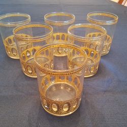 6 Vintage Culver Antigua 22K Gold Design.  4 1/8" tall, 12 ounce Tumbler. Signed EVC.