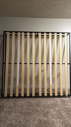 Metal Bed Frame with Wood Slats