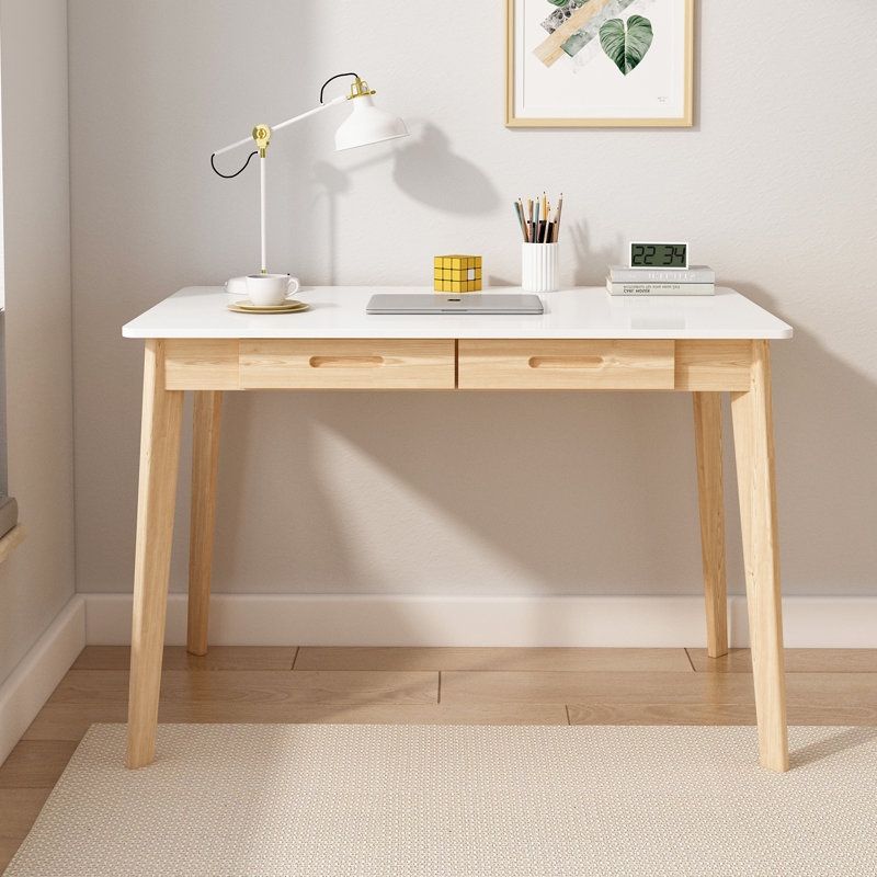 Wood Desk With White Painted Top