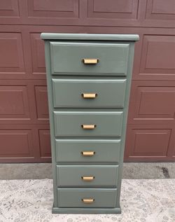 Refinished 6-Drawer Tall Dresser in Sherwin-Williams Pewter Green