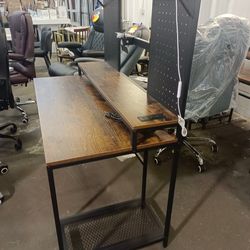 Double Workstation, Two Person Computer Storage, Spacious Tabletop, Multifunction Writing Shelf Desk, Brown  $99  Warehouse Address: 2745 Boone st  Co