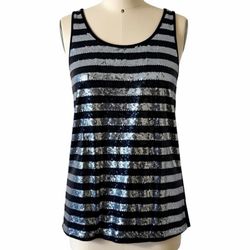 Forever 21 Black and Gray Striped Sequin Tank Top Large