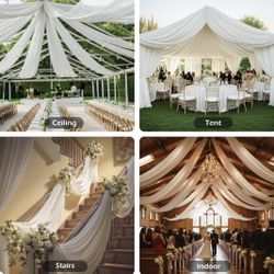 PartyVillage 4 Panels 5ftx30ft Ivory Ceiling Drapes For Wedding Parties. Only Draped Not Setup 