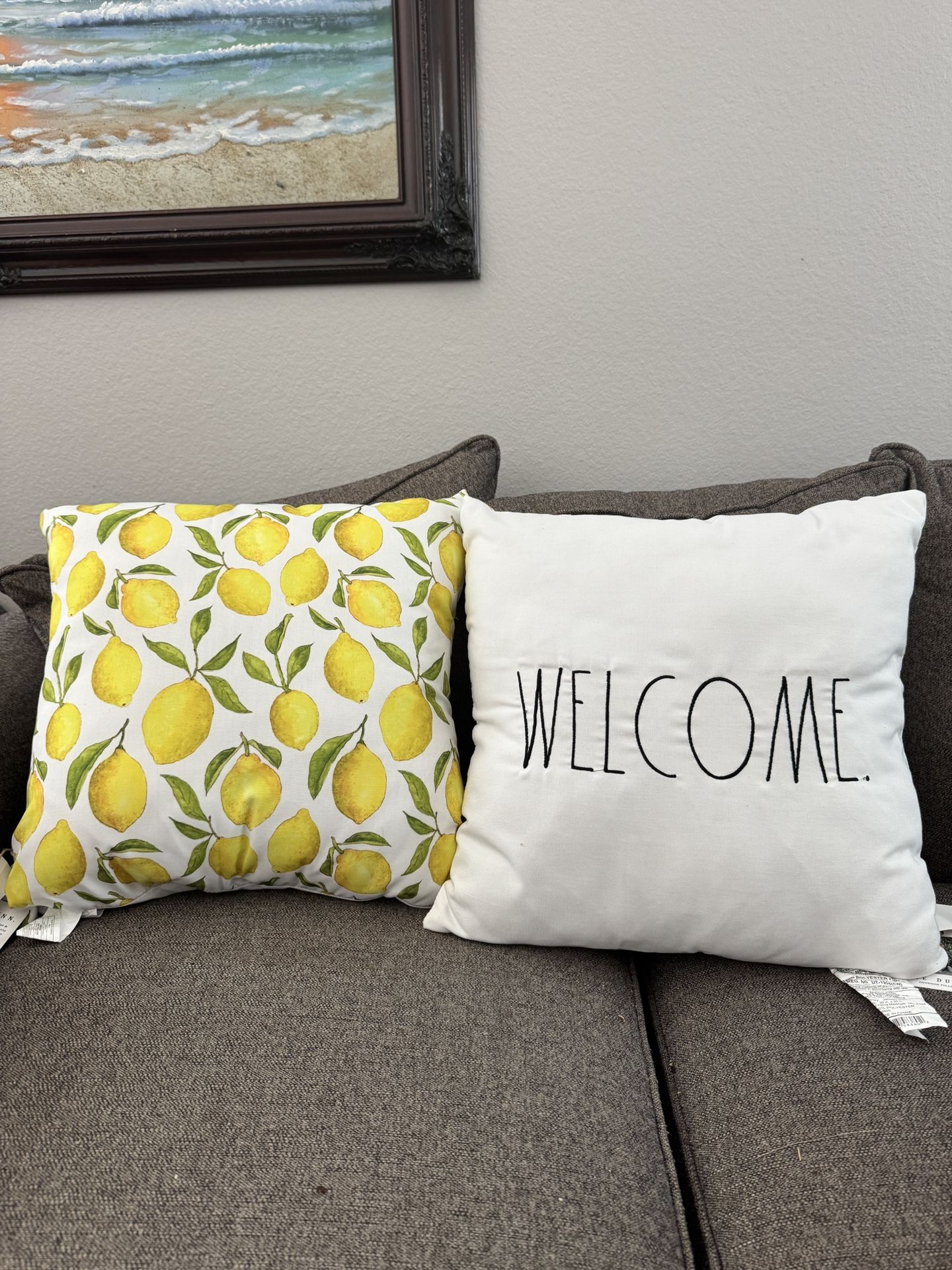New Rae Dunn Lemon Welcome Coach Sofa Pillows
