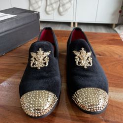 Men’s Slip On Loafers Black / Gold Details 