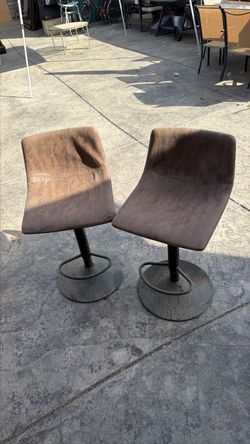 Set of 2 Brown Leather Swivel Bar Stools
