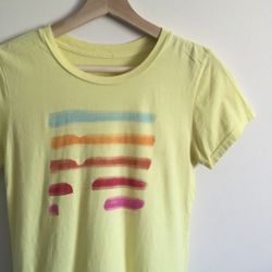 PATAGONIA Yellow Rainbow Stripe Logo Outdoor Crewneck Short Sleeve Graphic Tee