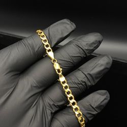 8” Flat Curb Bracelet 5mm 6.5g 925 Sterling Silver 14K Yellow Gold Plated – Italy