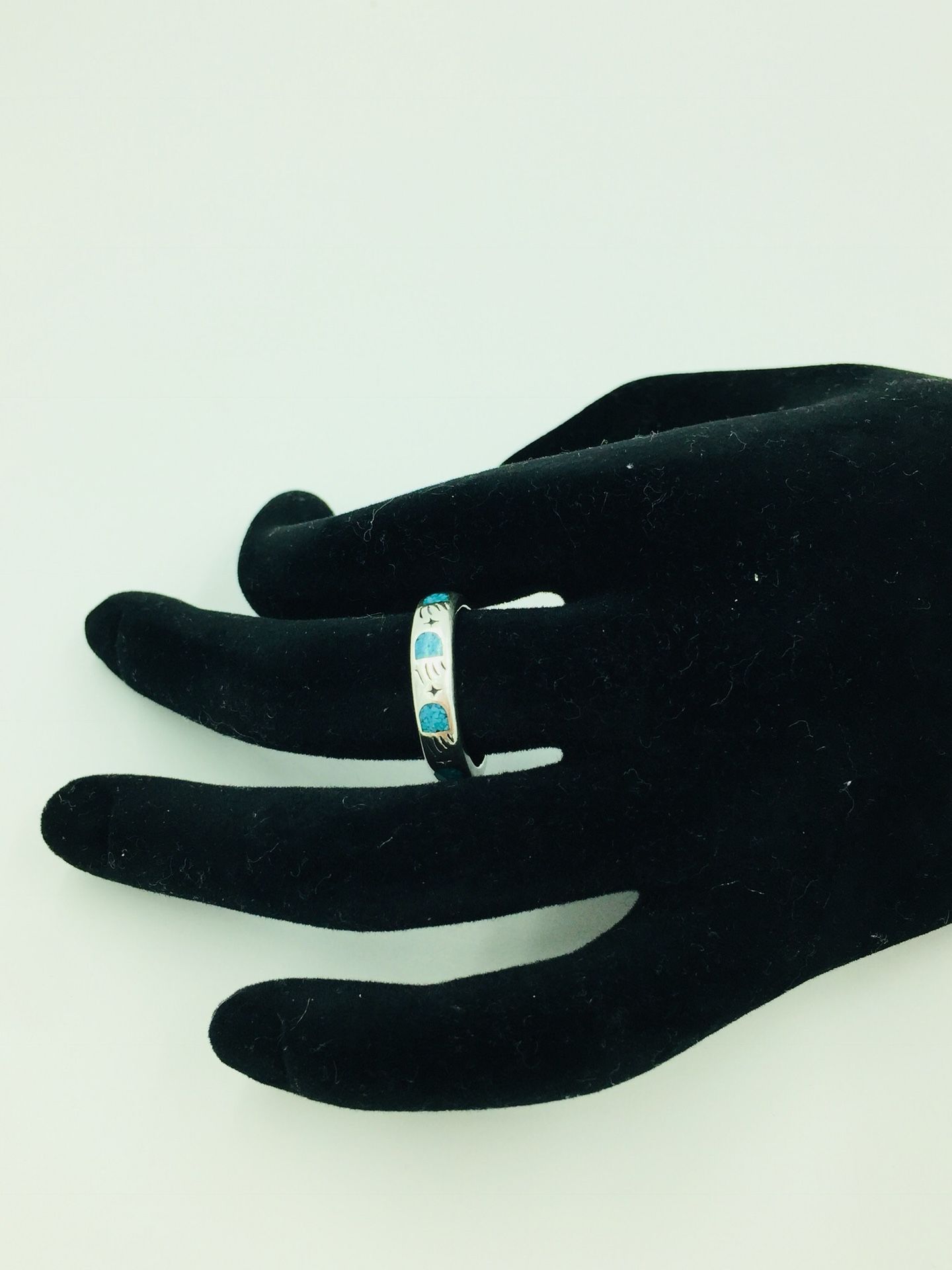 Designer Silver STER Silver Crushed Turquoise Ring 7.25