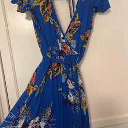 New Blue Dress with Flowers Long M