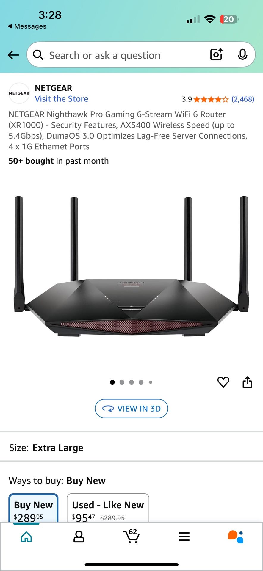 NETGEAR Nighthawk Pro Gaming 6-Stream WiFi 6 Router (XR1000)