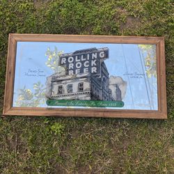 Rolling Rock Framed Mirror Sign