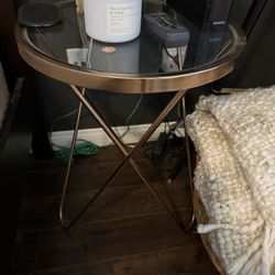 Glass Top Side Table In Rose Gold