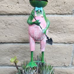 Whimsical Metal Frog With Garden Shovel Statue 15' H