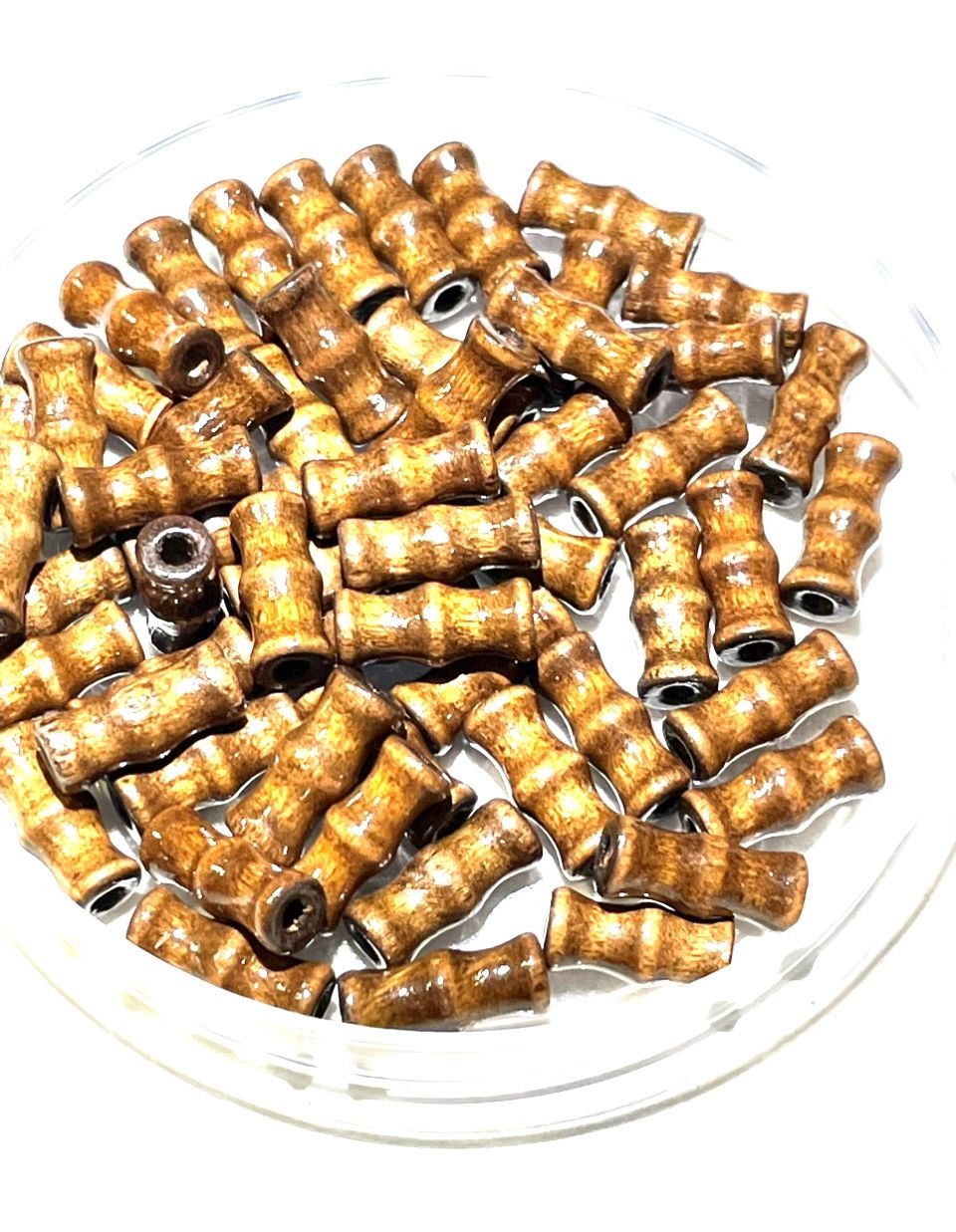 Lot Of 28 Brown Bamboo Wood Beads