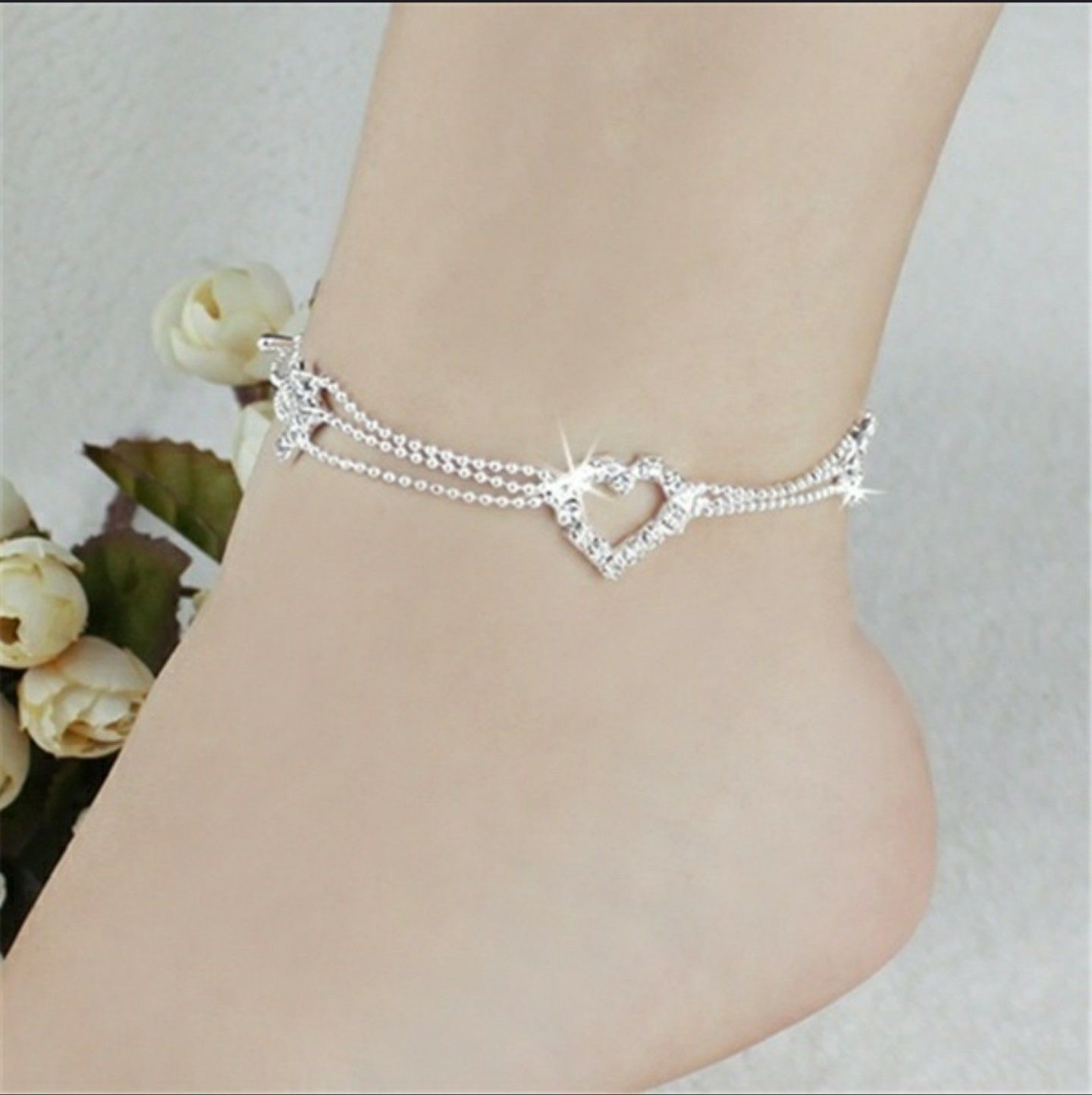 Silver Heart Anklet