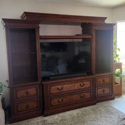 Traditional Large Wood Entertainment Center with Lighting