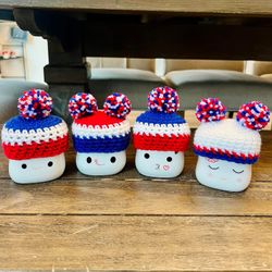 4 Marshmallow Mug Hats Red White Blue July 4th Independence Day Farmhouse Rae Dunn Decor