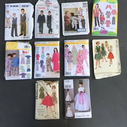 Lot of 10 Girl Boy Child Sewing Machine Patterns - All Cut