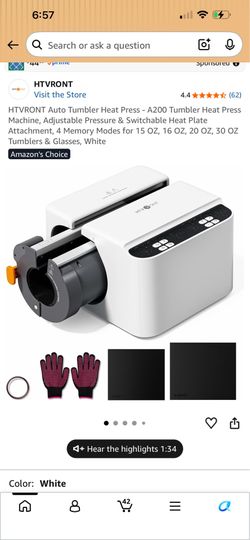 HTVRONT Auto Tumbler Heat Press - A200 Tumbler Heat Press Machine, Adjustable Pressure & Switchable Heat Plate Attachment, 4 Memory Modes for 15 OZ, 1