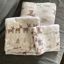 Pottery Barn Kids Twin Flannel Sheet Set Winter Reindeer