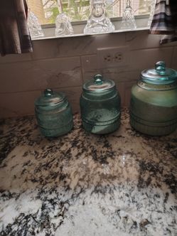 Pioneer woman Teal Glass Canister Set of 3